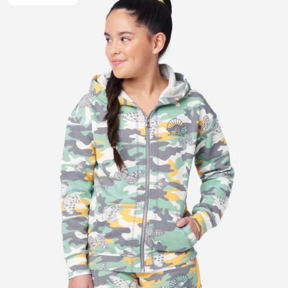 Army Green Patterned Zip-Up Hoddie